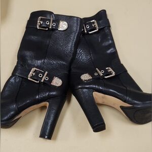 Black Leather Heeled Boots